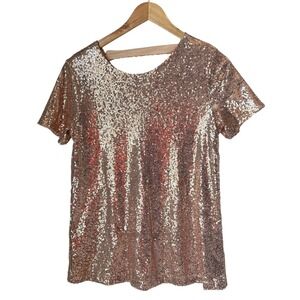 Vanilla‎ Bay Sequin Top Sparkly Party Top Backless Short Sleeve Club Wear Small